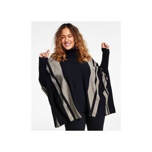 Alfani Plus Size Lurex Striped Poncho Sweater